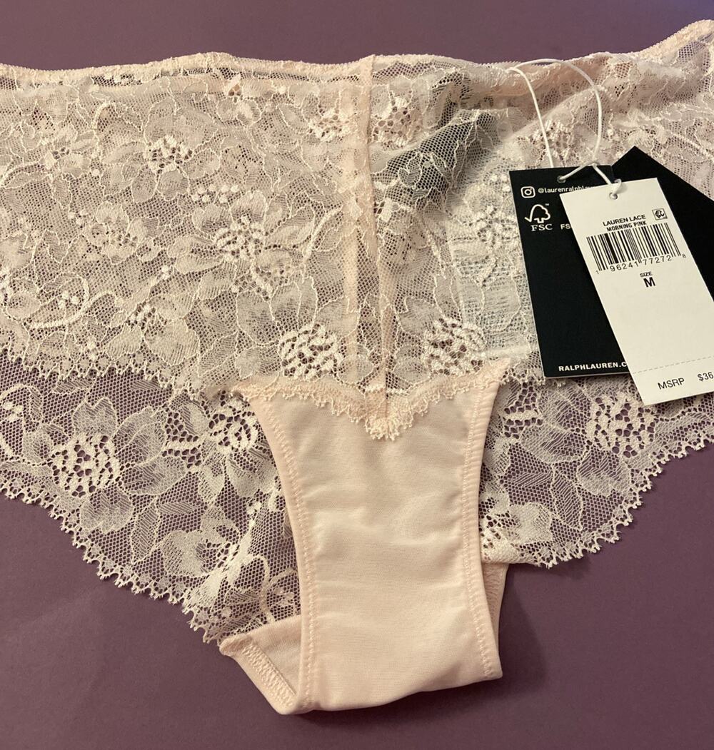 NEW! Ralph Lauren Sheer Pale Pink Glamour Hipster Panties / MSRP $36 / MEDIUM